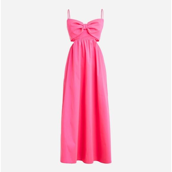 J. Crew Collection Women Bow Front Cutout Midi Dress Pink Stretch Taffeta Coquet - Picture 1 of 14